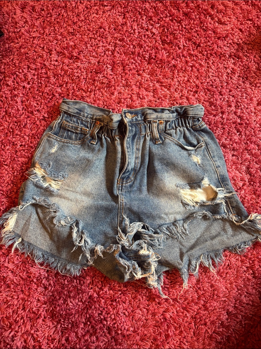 Signature8 Distressed High-Rise Blue Denim Shorts